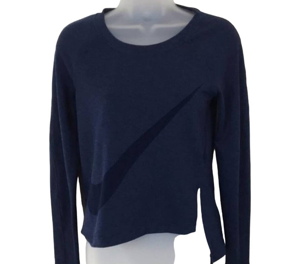 Nike Prep Sweatshirt Long Sleeve Asymmetric Crop Hem Big Swoosh Blue size XS